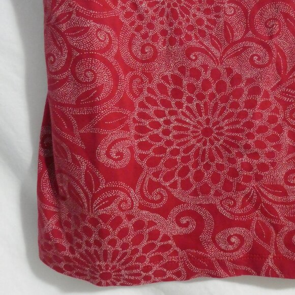 CROFT & BARROW Crewneck | large | Red Floral Short Sleeve Pima Cotton Shirt - Picture 13 of 15